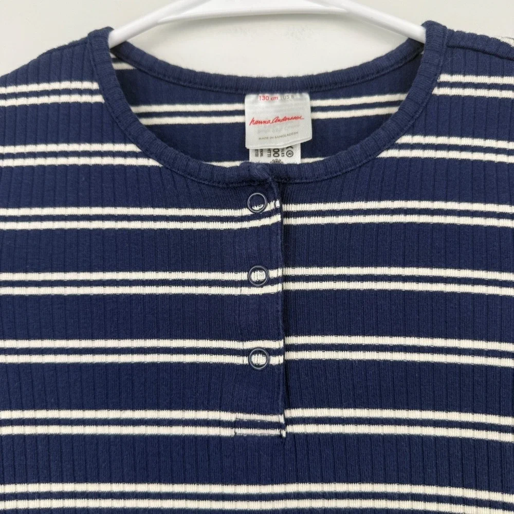 Hanna Andersson Girls Blue White Stripe Knit Ribbed Henley‎ Dress Size 130 US 8